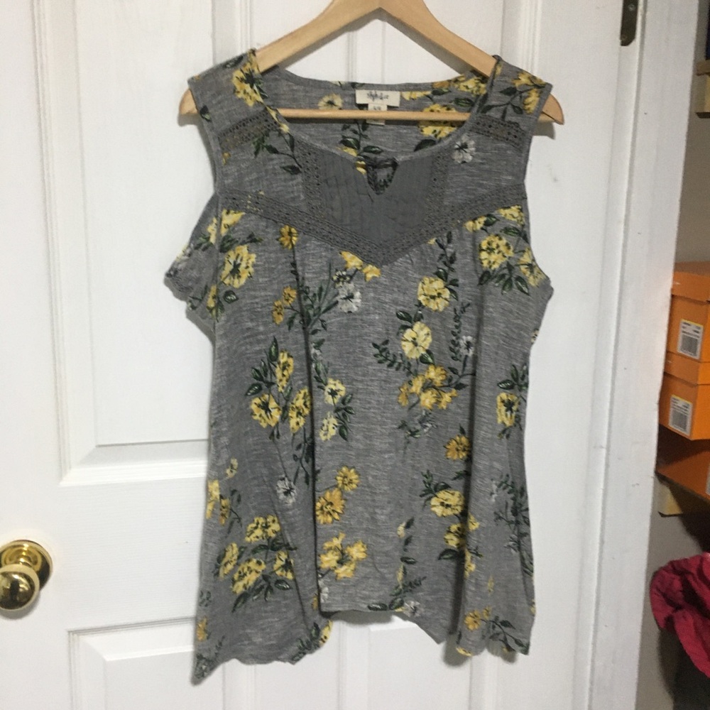 Gray Floral Cold Shoulder Top